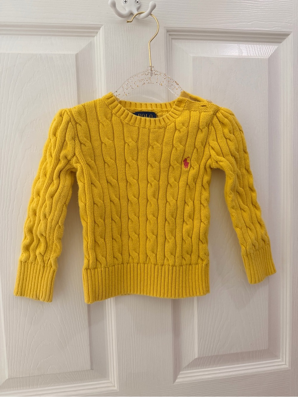 Polo Ralph Lauren Girls 2T Yellow Cable Knit Sweater Pink Pony